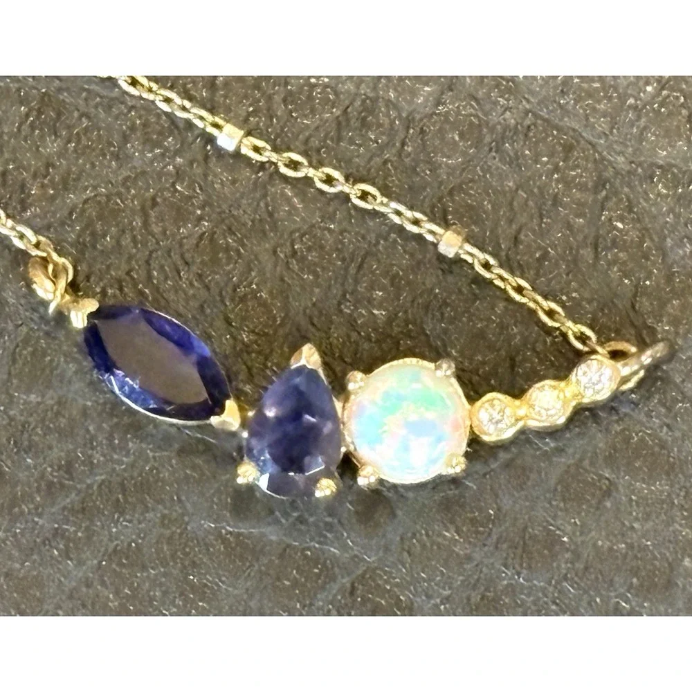 Vermeil Gold 925 Sterling Silver White Ethipion Lab Opal CZ Necklace Dainty